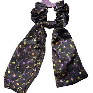 Halloween Skeleton Print Hair Scarf Scrunchie‎ Target Hair Tie Purple Orange NEW